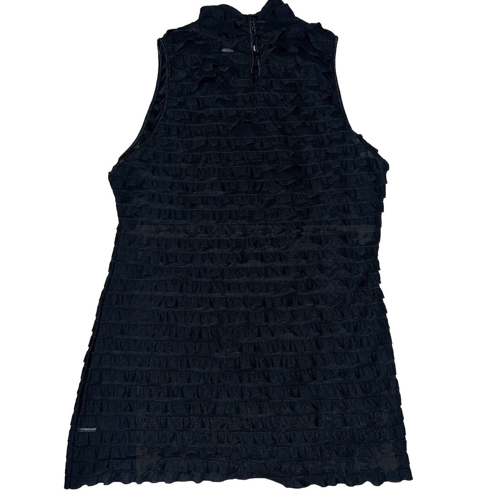 Black‎ Ruffle Gothy Sheer Top Witchy Derek Heart Button High Neck Size L - Picture 5 of 8